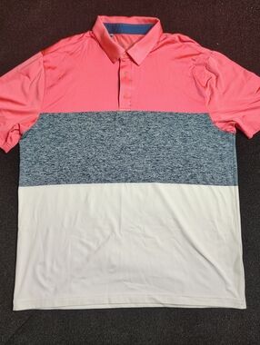 Under Armour  Pink Colorblock Short Sleeve Polo Golf Loose HeatGear Men's XL